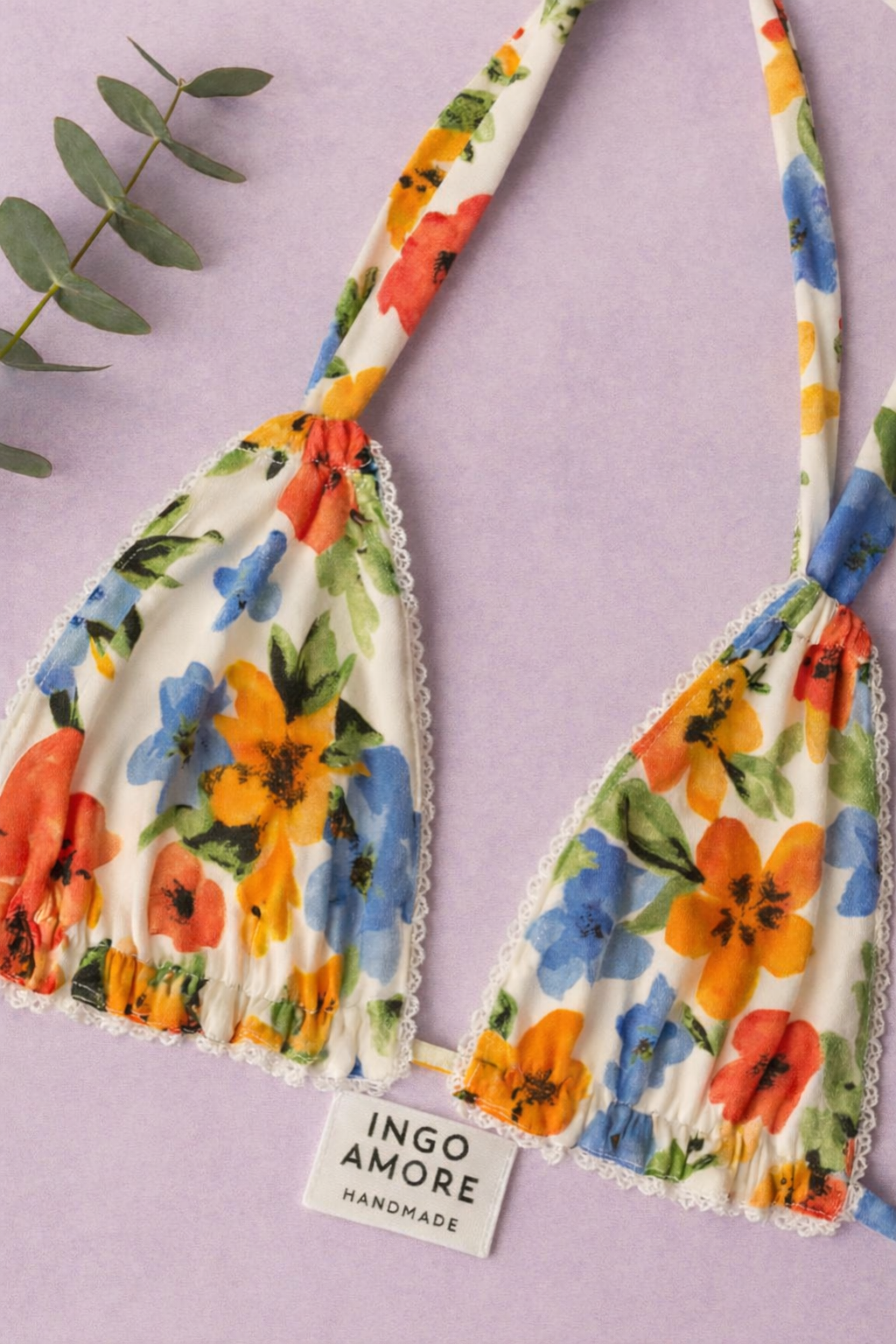 Fiore al Sole Amber Triangle Bikini Top with lace accent