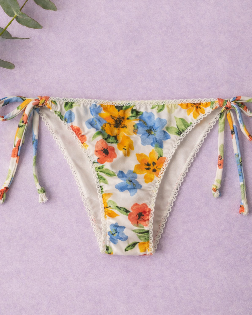 Fiore al Sole Amber Side Tie Bikini Bottoms with lace accent