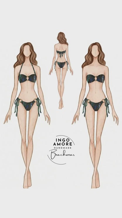 Peacock bikini set with gold ring accent
